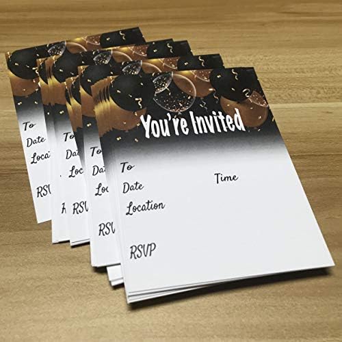 QualityVibe Black Gold Balloons Invitations Set of 25
