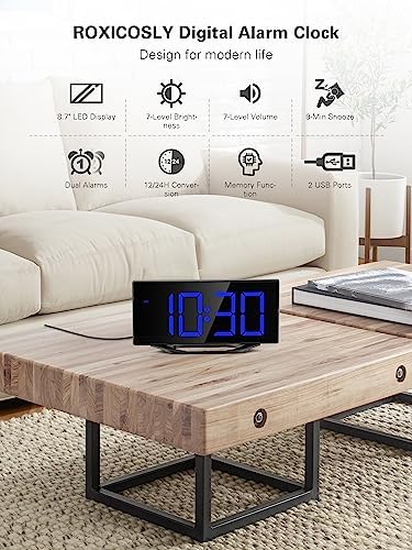 Digital Alarm Clock with Large Numbers and USB Charging