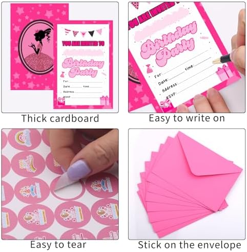 30 Pack Pink Birthday Invites for Girls with Envelopes and Stickers