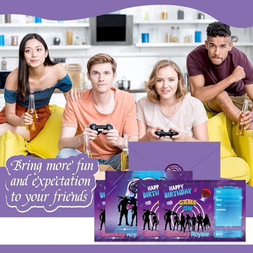 Tevxj 30 Pack Gaming Birthday Invitations with Envelopes and Stickers