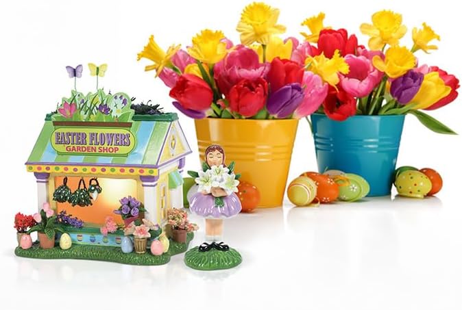 Department 56 Snow Village Easter Garden Shop and Girl Figurine Set