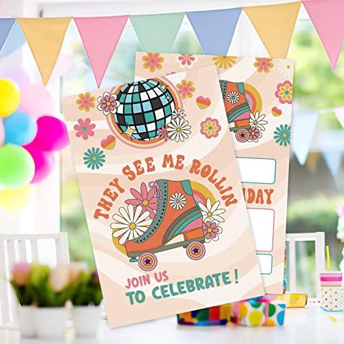 AEHIE 20 Set Roller Skating Birthday Invitations With Envelopes