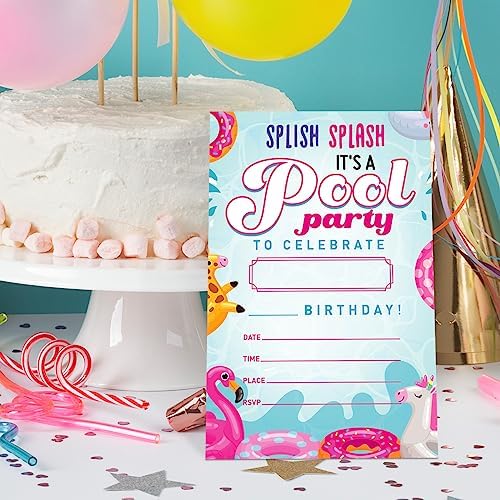 Birthday Invitations Pool Party Set of 20 with Envelopes