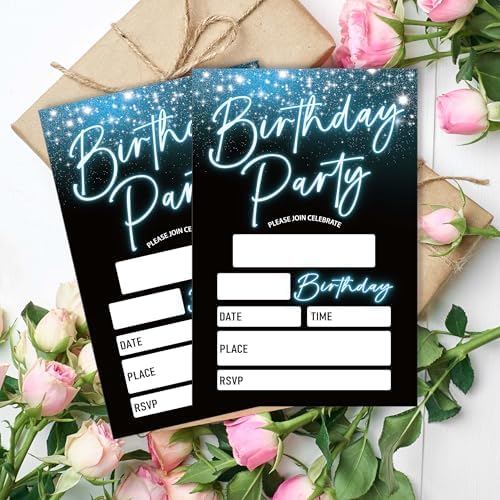 20 Pack Blue Birthday Invitations with Envelopes