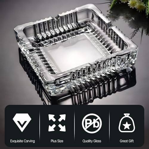 KUCEMO 7x7 Inch Square Glass Ashtray