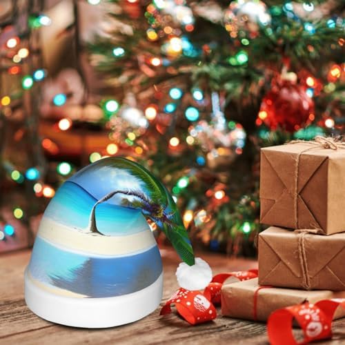 Palm Trees And Clear Sea Print Christmas Hat With LED Lights