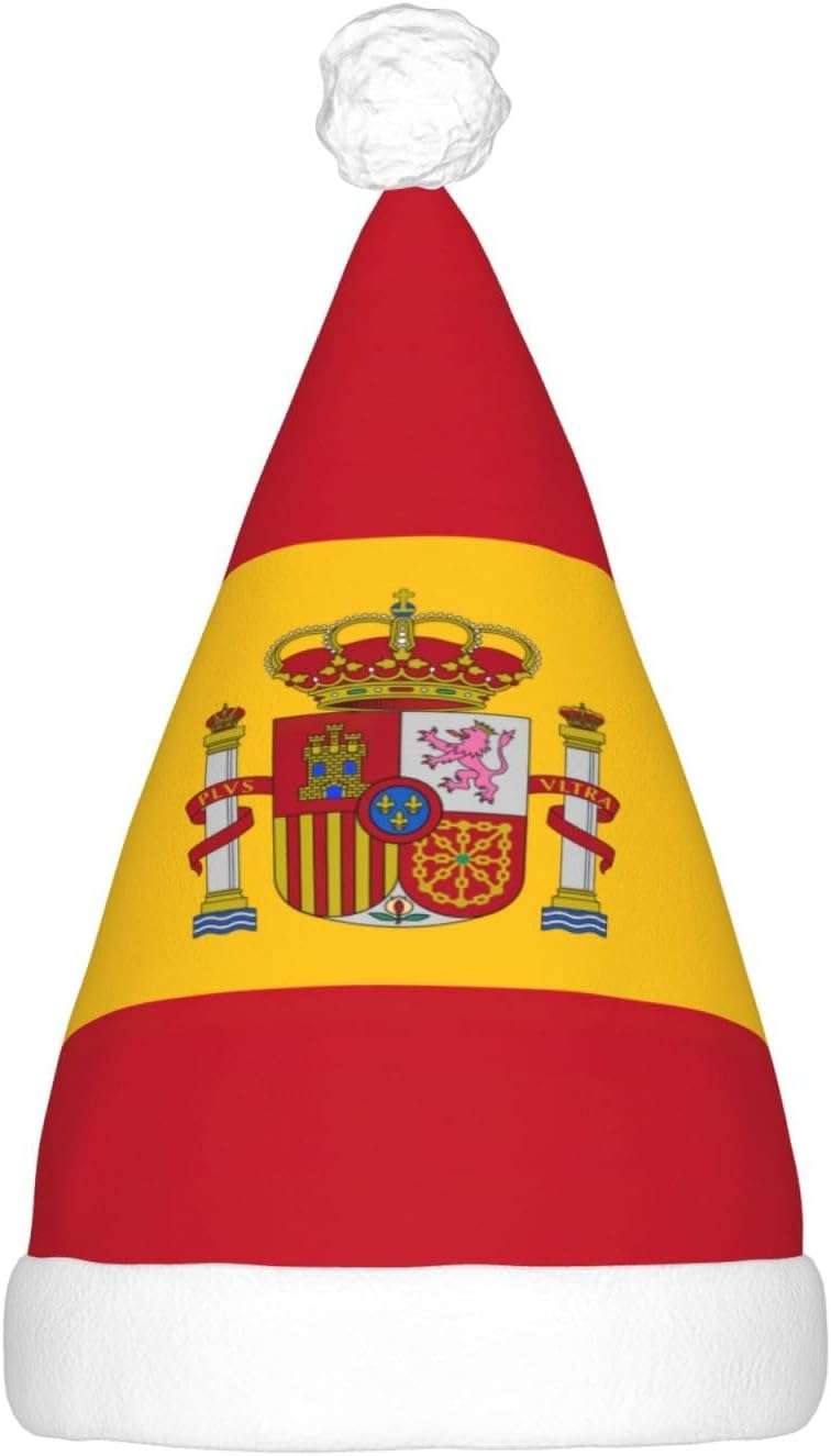 Spanish Flag Print Christmas Hat with LED Lights