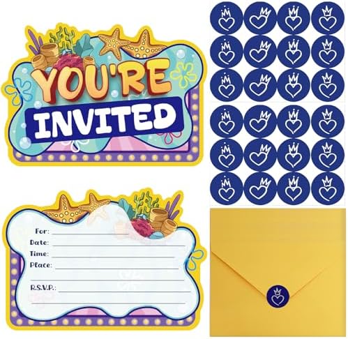 Yellow Birthday Invitations with Sticker Labels 20Pcs Set