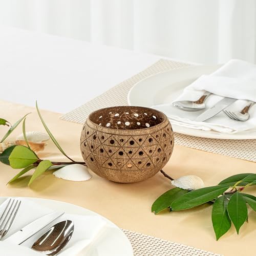 Restaurantware Coco Casa Coconut Shell Candle Holders 4x33 Inch Handcrafted Tan Bowls