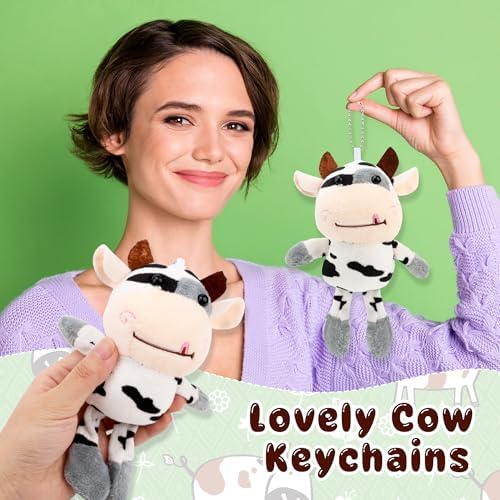 28 Pcs Plush Cow Keychain Cute Farm Animal Keyring Set