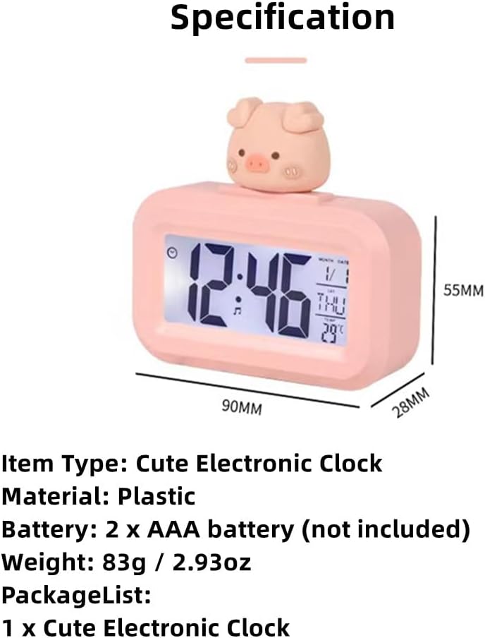 Tnfeeon Cute Electronic Alarm Clock with LED Display for Girls Bedroom