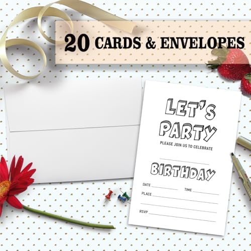 Nopoben Lets Party Invitation Cards for Kids 20pc Black and White