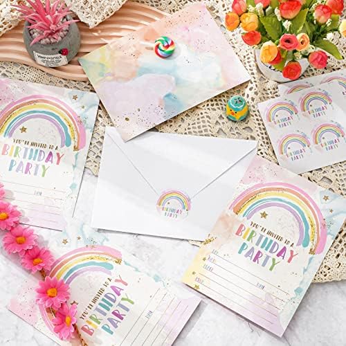 Rainbow Birthday Invitations with Envelopes Set of 20