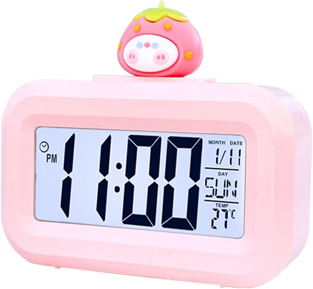 Pink Strawberry Design Alarm Clock with Backlight and Power Saving