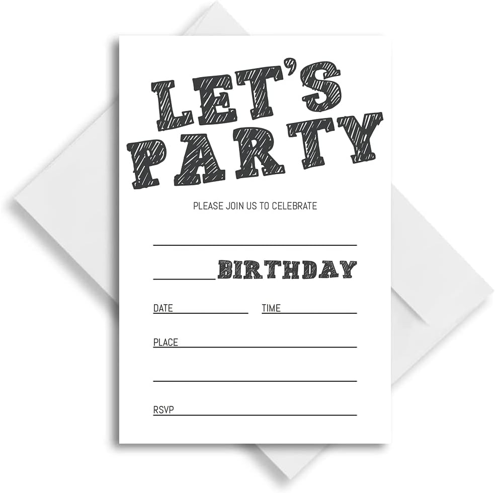 Simple Black and White Birthday Invitations Set