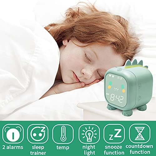Kids Dinosaur Alarm Clock with Wake Up Light and Night Light USB Charging