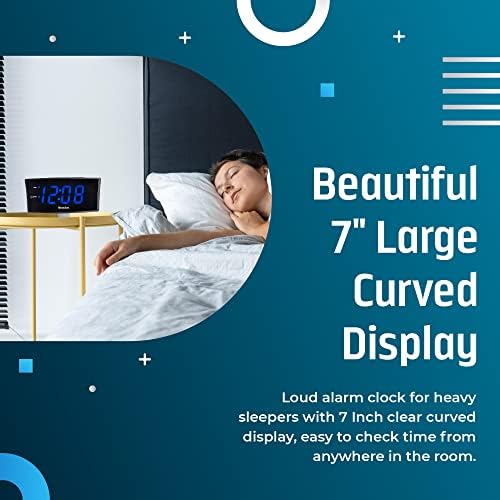 Westclox 18 Inch Curved LED Digital Alarm Clock Blue
