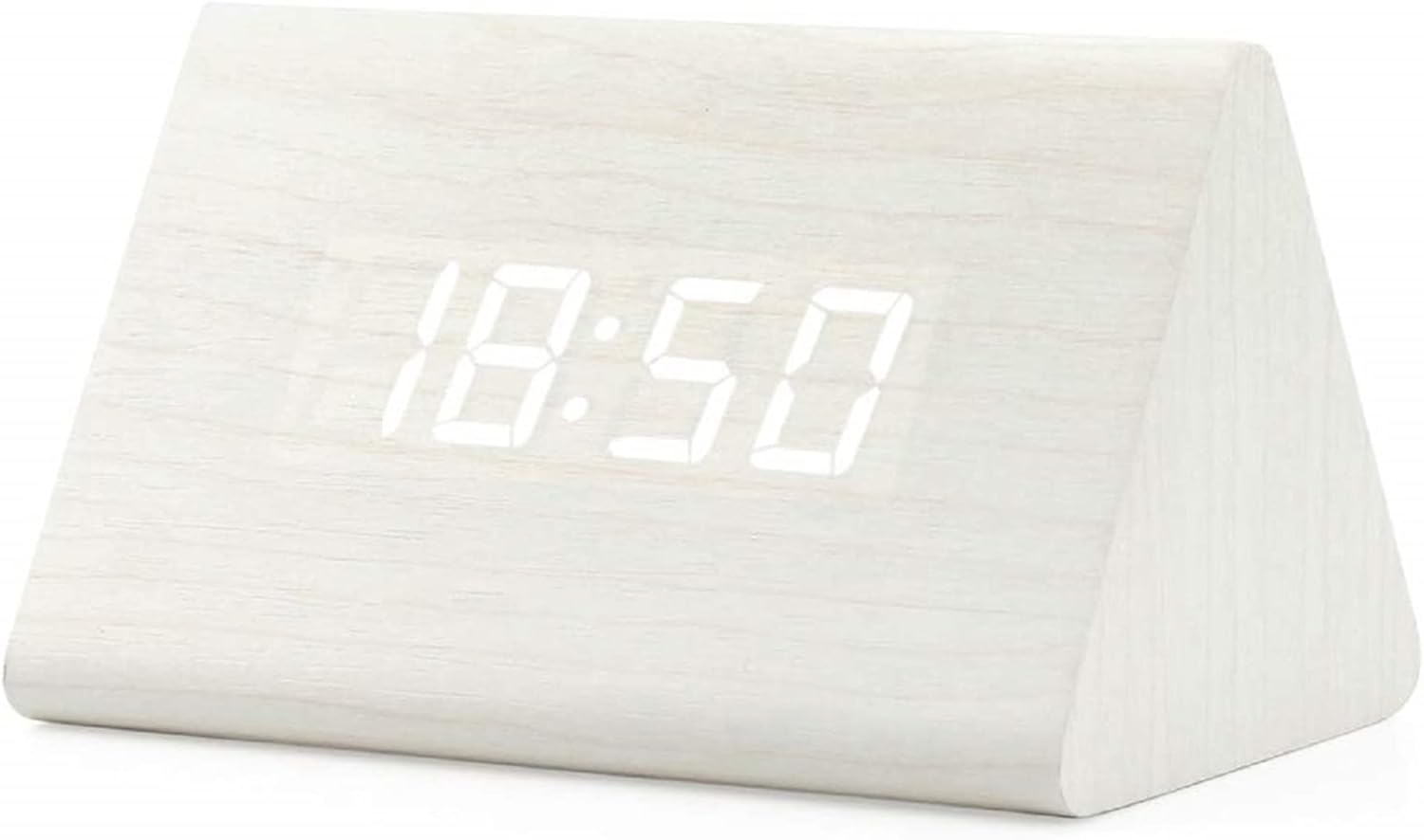 GEARONIC Digital Alarm Clock Wooden Modern Triangle Clock White