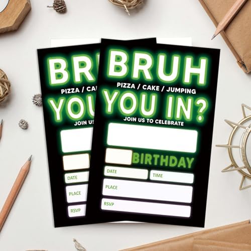 UIBOVA Birthday Invitations Glow Neon 20 Pcs 4x6 Party Invite Cards with Envelopes