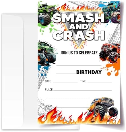 4x6 Truck Birthday Invitations with Envelopes