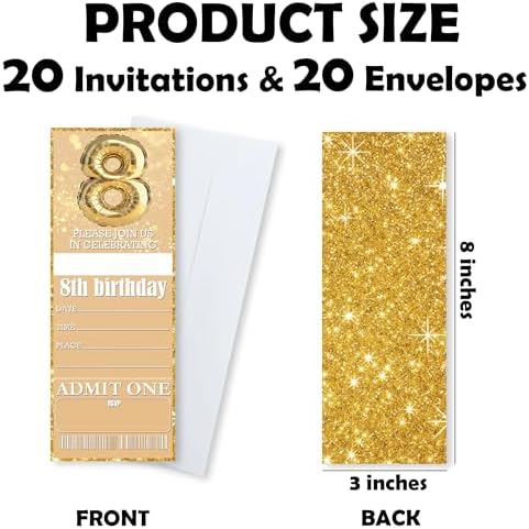 8th Birthday Party Invitations Double-Sided Fill-In Cards