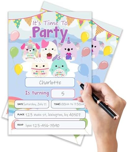 Squish Birthday Invitation Cards with Envelopes Pack of 20 4x6 1