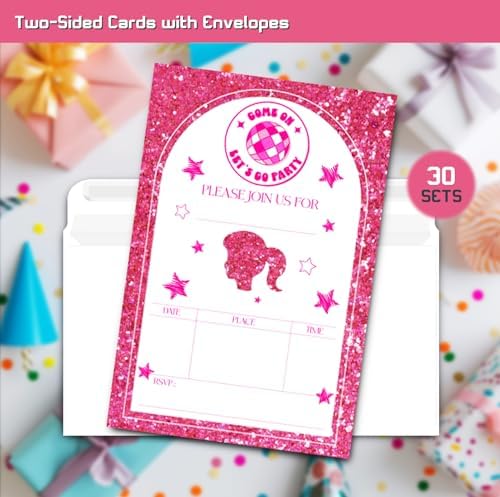 Pink Doll Birthday Party Invitation Cards