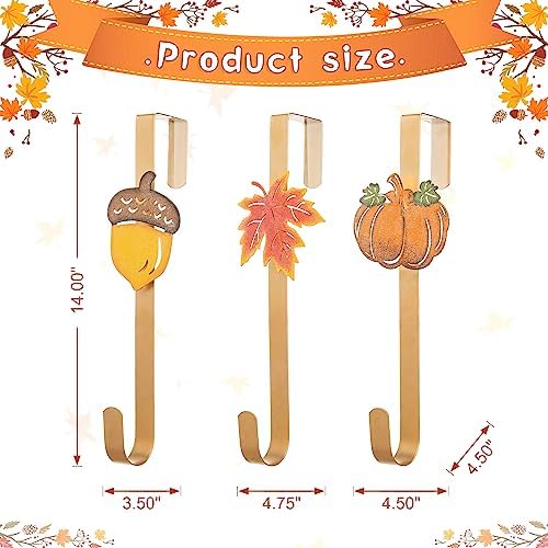 Glitzhome 3 Pack Glitter Acorn Leaf Pumpkin Wreath Hangers