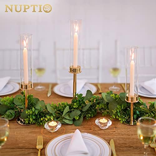 NUPTIO 18 Piece Clear Glass Hurricane Candle Holder Set