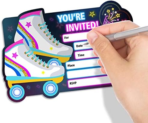 Neon Roller Skating Birthday Invitations for Girls