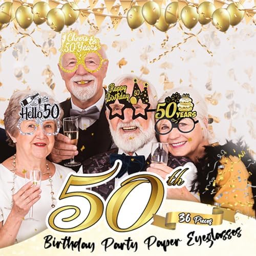 Threan 36 Pcs 50th Birthday Paper Eyeglasses