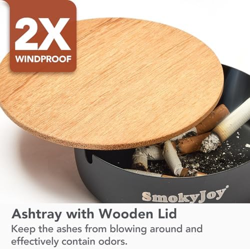 SmokyJoy Windproof Ashtray 2 Pack Black Stainless Steel