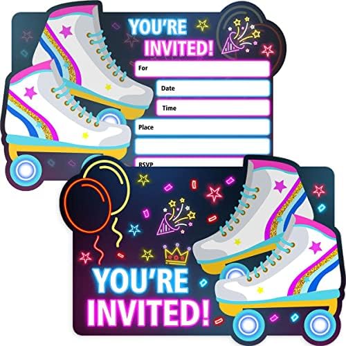 Neon Roller Skating Birthday Invitations for Girls