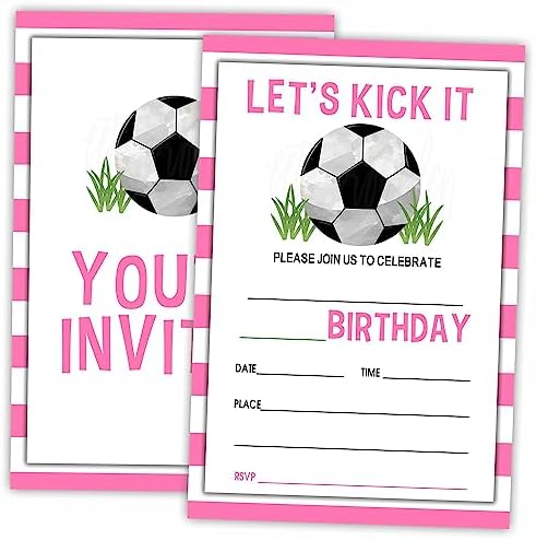AWSICE Soccer Birthday Invitations Double-Sided Fill-In Cards