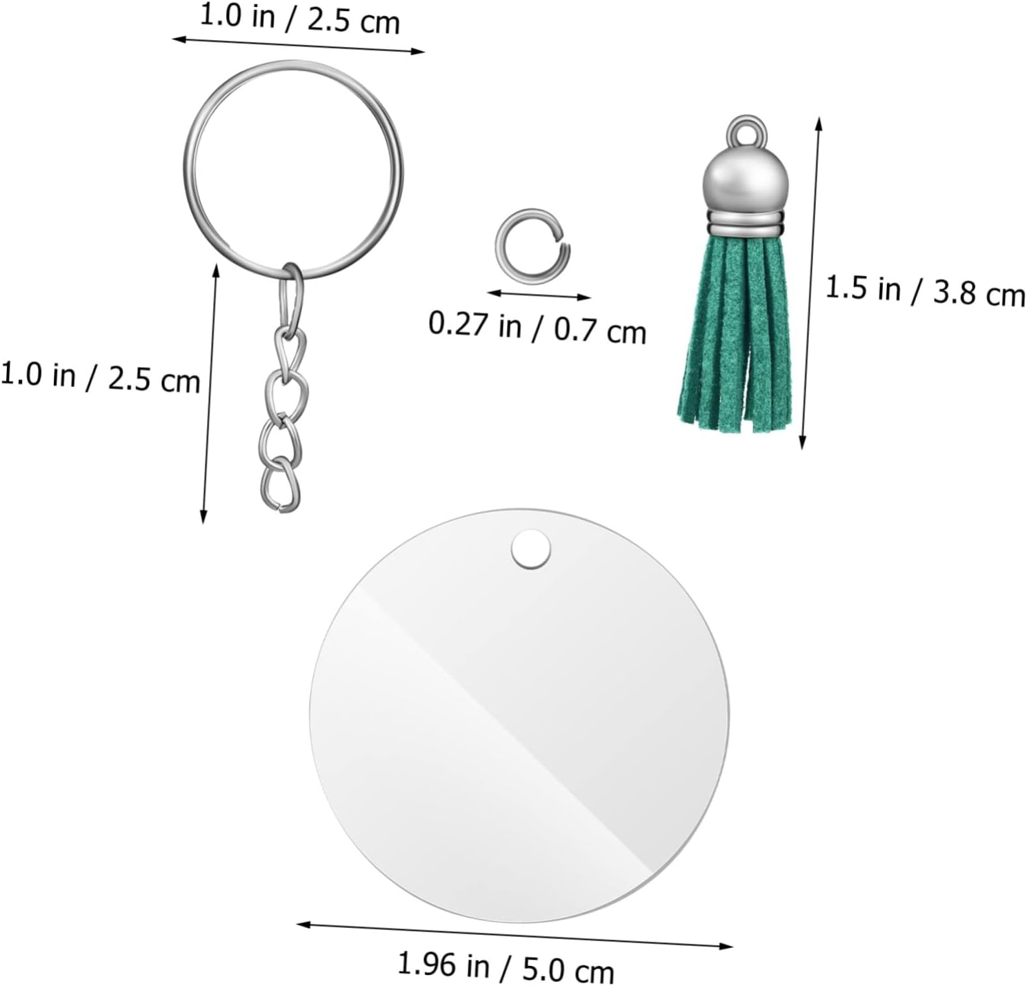 1Set Acrylic Keychain with Tassels and Jump Rings for DIY Crafts