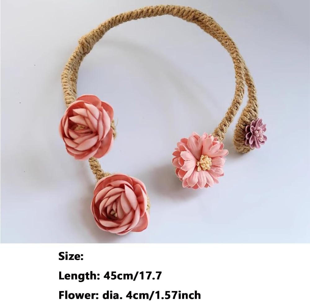 2 Pieces Flexible Curtain Tiebacks with Flower and Branch Design Pink