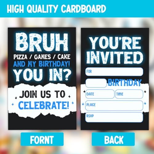 Pizza Games Cake Birthday Party Invitations Set