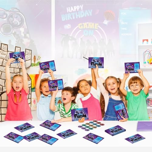 Tevxj 30 Pack Gaming Birthday Invitations with Envelopes and Stickers