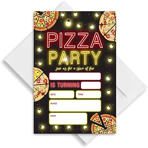 Glow Neon Pizza Birthday Invitations Set of 20