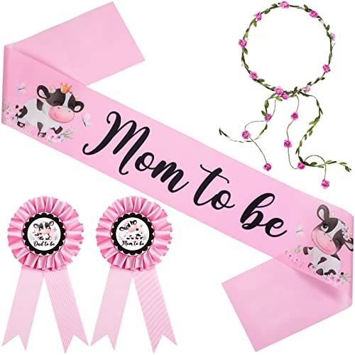 Chunful Pink Cow Mom to Be Sash Set
