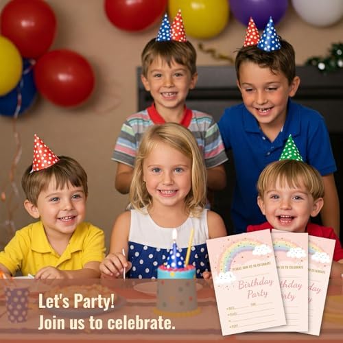 WENFLY Birthday Party Invitations Rainbow Cloud Star 25 Pcs