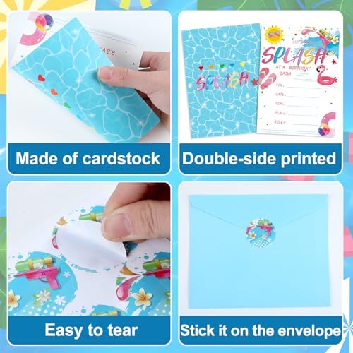 36PCS Pool Birthday Invitations with Stickers and Envelopes