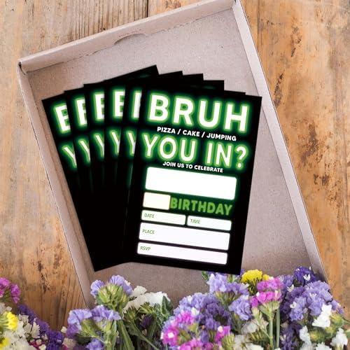 UIBOVA Birthday Invitations Glow Neon 20 Pcs 4x6 Party Invite Cards with Envelopes