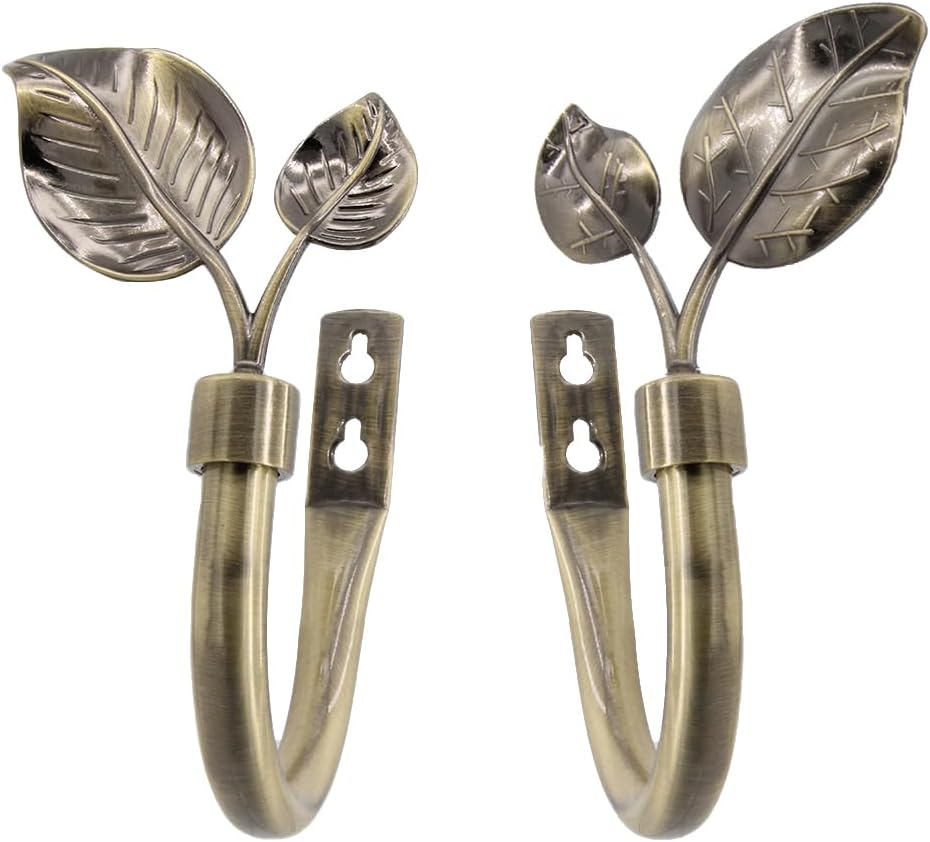Premium Metal Leaf Curtain Holdbacks 2 Pack Antique Brass
