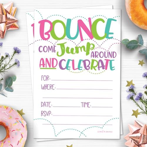 Girl Bounce House Party Invites 20 Count With Envelopes