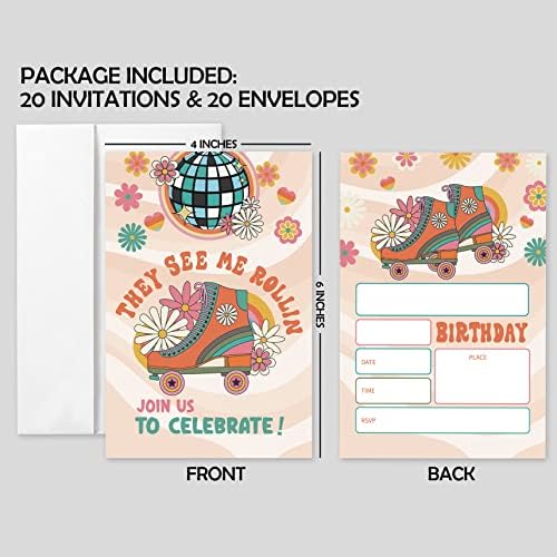 AEHIE 20 Set Roller Skating Birthday Invitations With Envelopes
