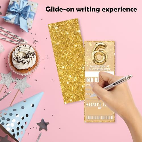 3 x 8 Inches Birthday Invitations with Gold Balloon Glitter Design