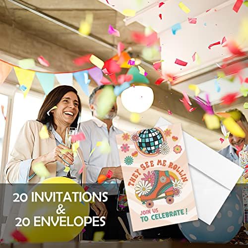 AEHIE 20 Set Roller Skating Birthday Invitations With Envelopes
