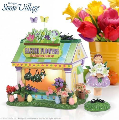 Department 56 Snow Village Easter Garden Shop and Girl Figurine Set
