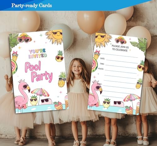 Fablus Pool Party Invitations 4x6 Inches 30 Sets with Envelopes